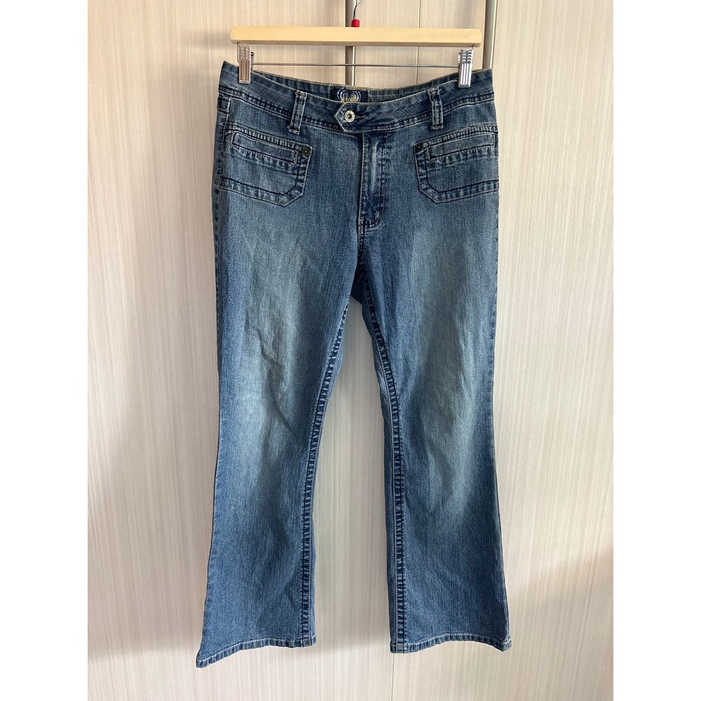 Angels Forever Young Women 10P Medium Wash Bootcut Stretch Jeans Y2K Pocket